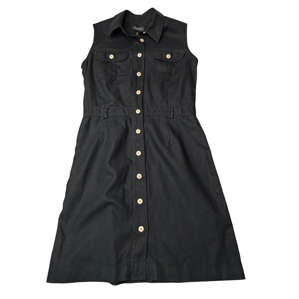 Rafaella Made in Hong Kong Linen Button Front Shirt Dress Black Safari Utility 8